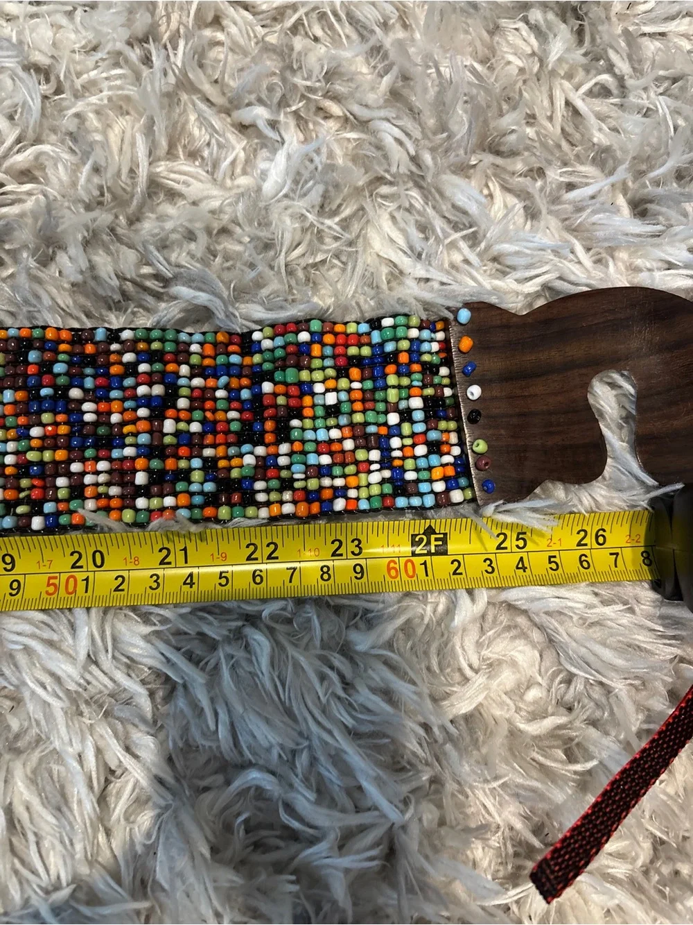Y2K Vintage Boho Beaded Stretch Belt Multi Color Glass Beads Carved Wood Clasp